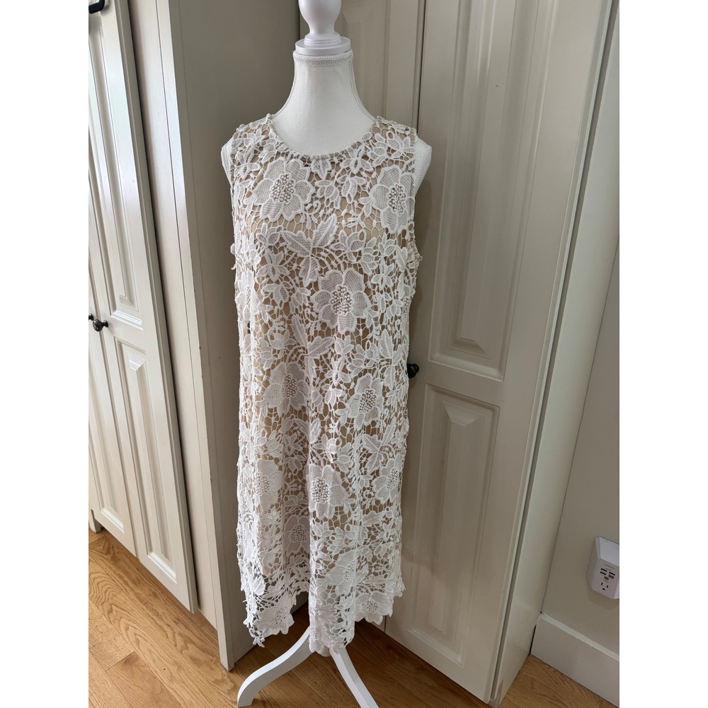 CB Established 1962 White Lace Overlay Sleeveless Midi Dress Zip Back Romantic